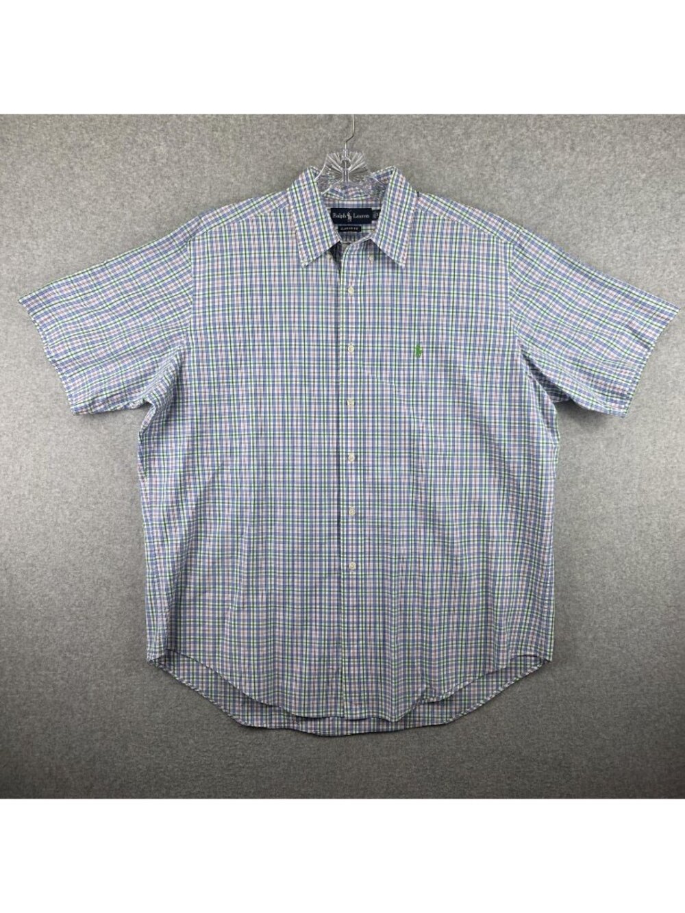 Polo Ralph Lauren Shirt Mens XL Blue Green Plaid Button Up Short Sleeve Classic